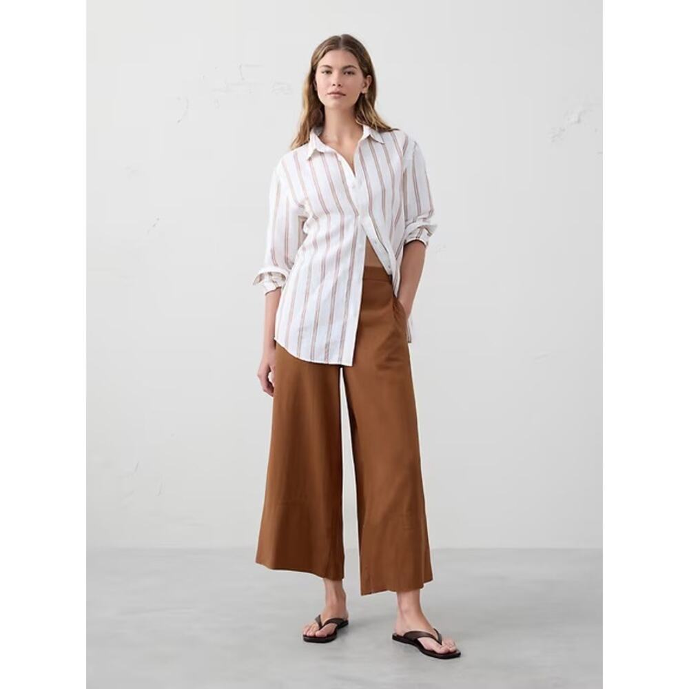 NWT Banana Republic Brown Linen Cropped Wide Leg Pants Small
